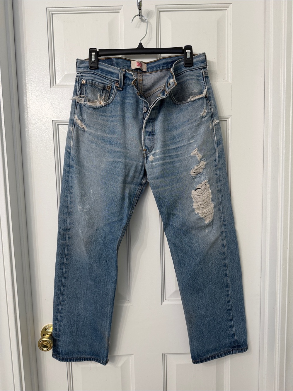 Levi's Light Blue Distressed Straight Jeans